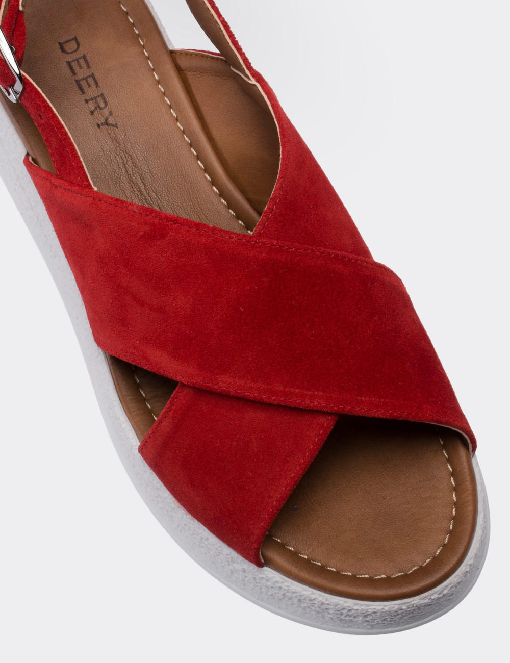 Hakiki Süet Kırmızı Kadın Sandalet - 02126ZKRMP01