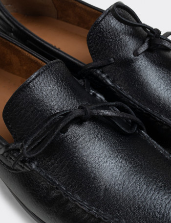 Hakiki Deri Siyah Loafer Erkek Ayakkabı - 01647MSYHC03