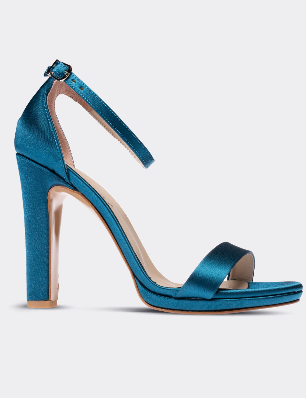 Mavi Saten Abiye Topuklu Kadın Ayakkabı - C0855ZMVIM01