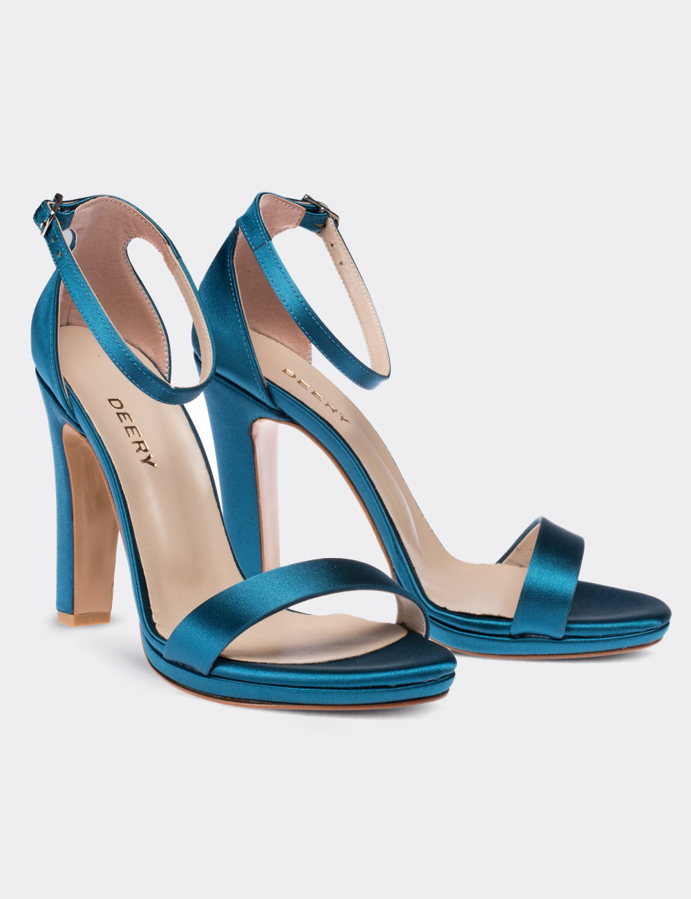 Mavi Saten Abiye Topuklu Kadın Ayakkabı - C0855ZMVIM01