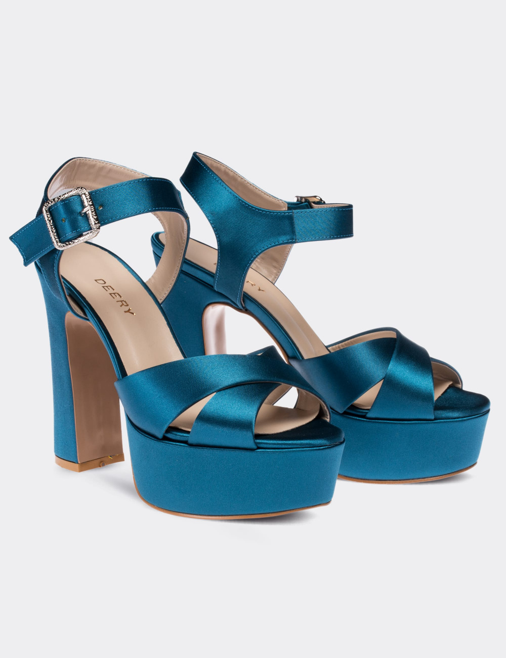 Mavi Saten Abiye Topuklu Kadın Ayakkabı - C0700ZMVIM01
