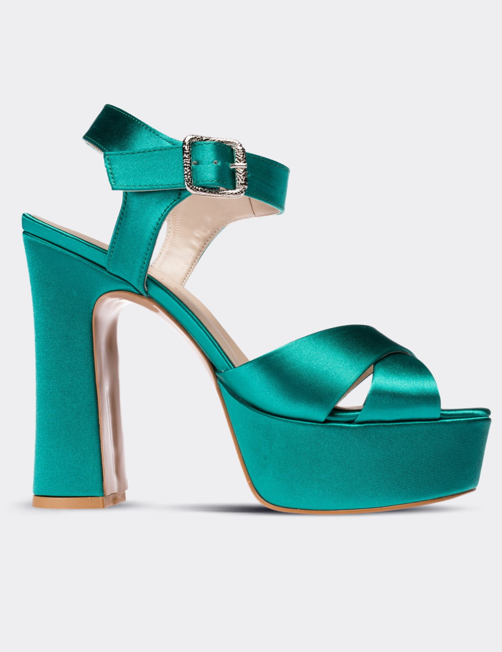 Yeşil Saten Abiye Topuklu Kadın Ayakkabı - C0700ZYSLM01