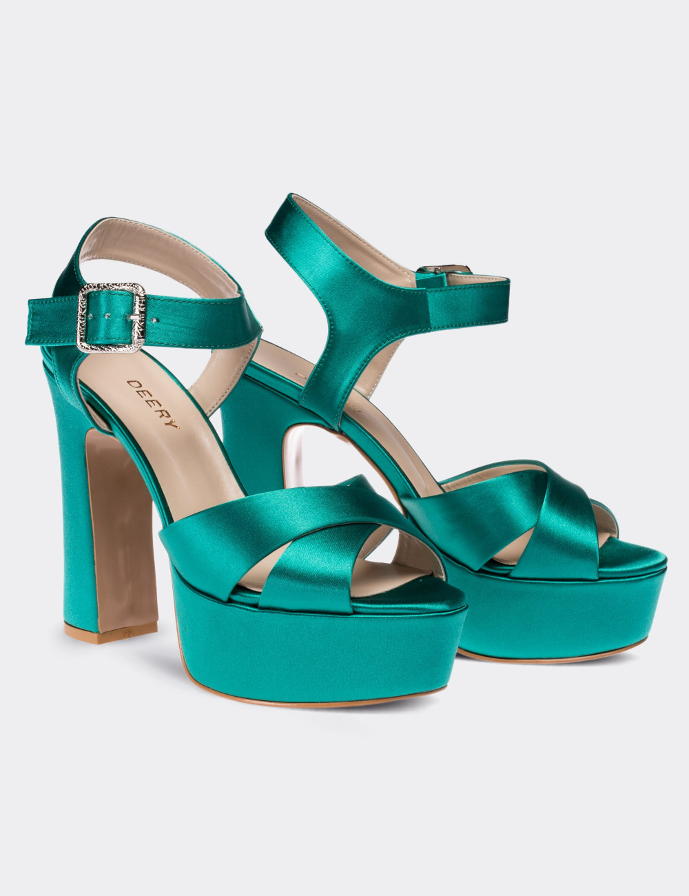 Yeşil Saten Abiye Topuklu Kadın Ayakkabı - C0700ZYSLM01