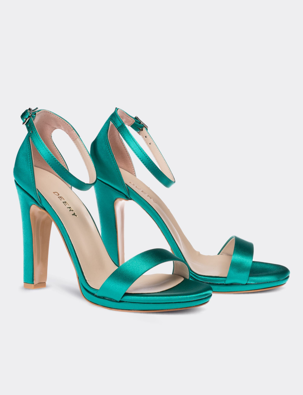 Yeşil Saten Topuklu Kadın Ayakkabı - C0855ZYSLM01
