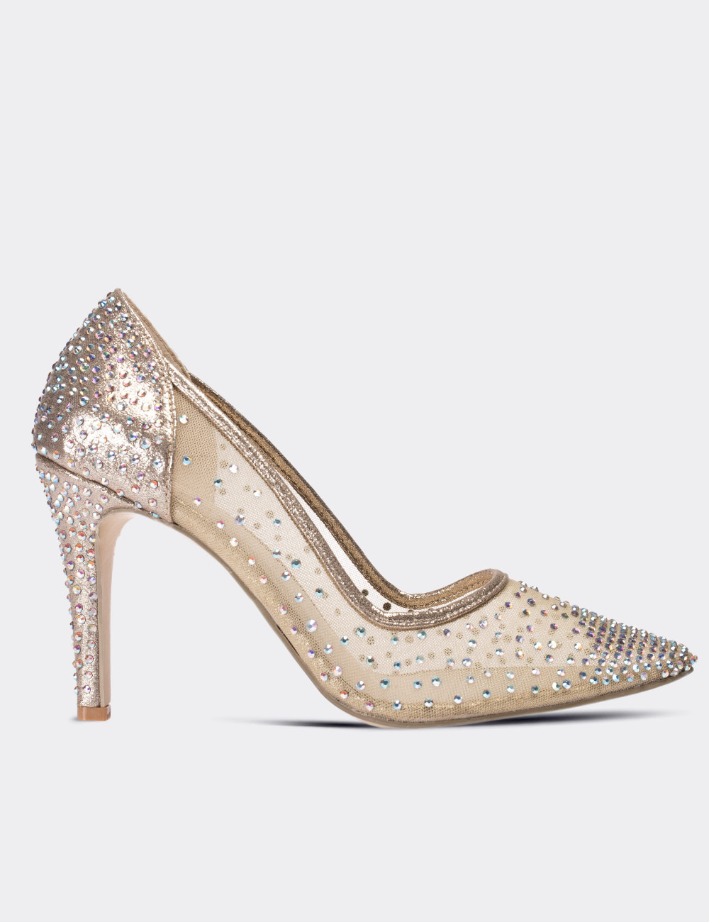 Altın Rengi Transparan Topuklu Kadın Ayakkabı - C0734ZALTM01