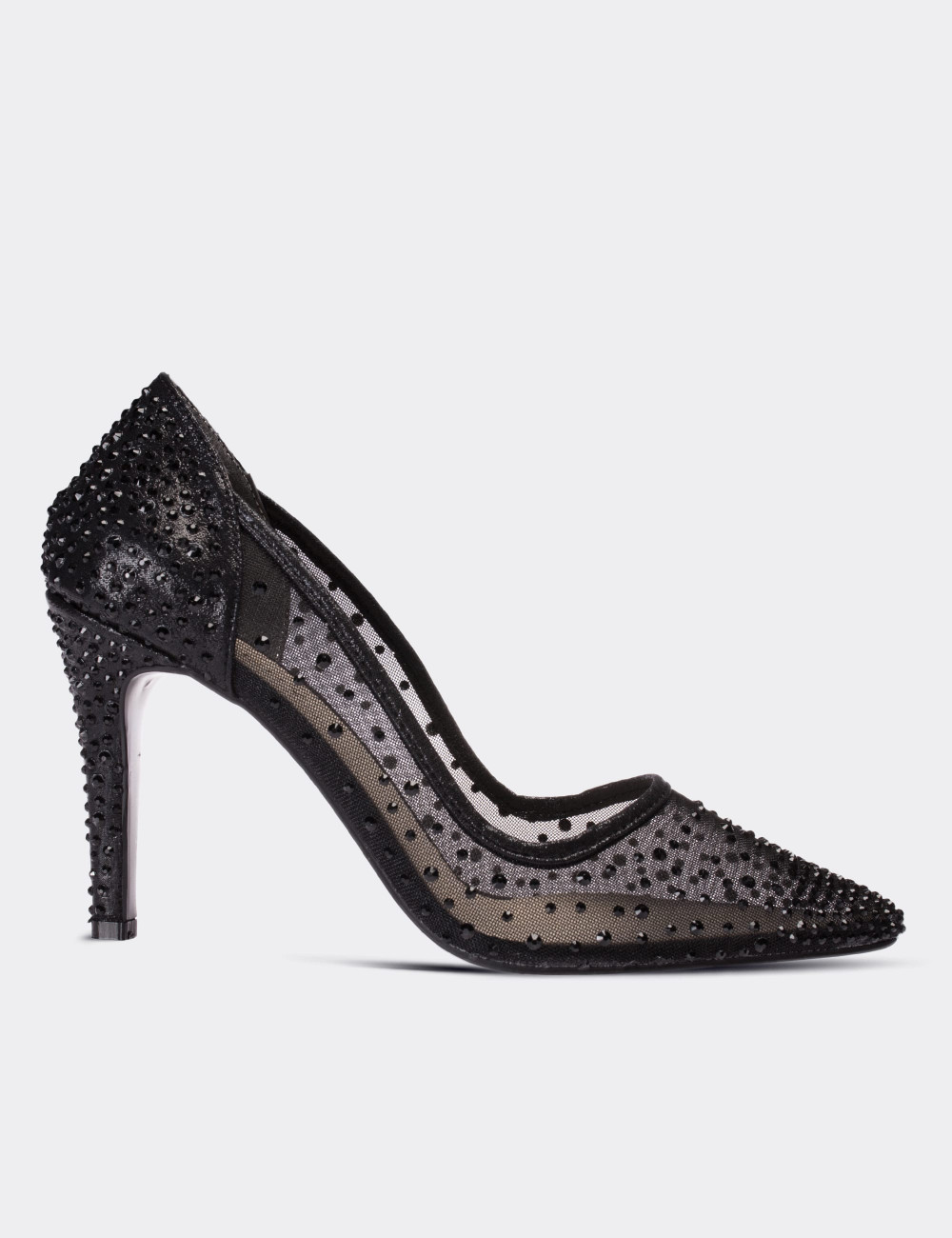 Siyah Transparan Topuklu Kadın Ayakkabı - C0734ZSYHM01