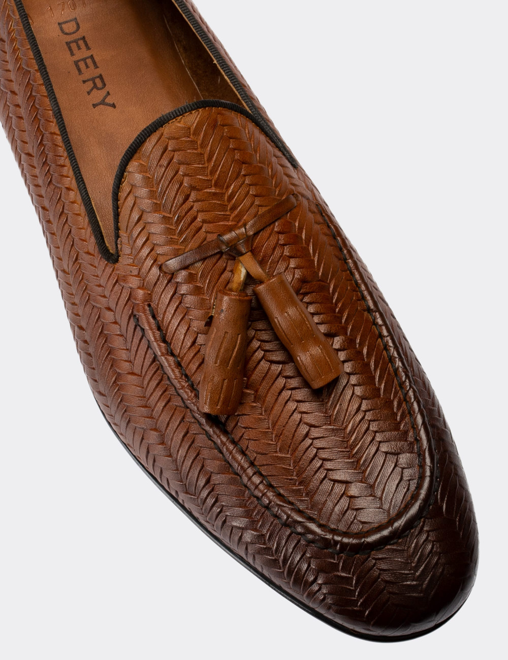 Hakiki Deri Taba Rengi Örgü Erkek Loafer - 01701MTBAC02