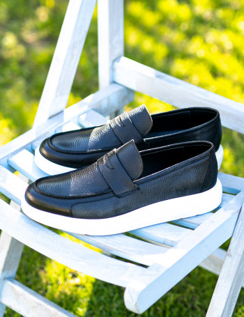 Hakiki Deri Mavi Comfort Erkek Loafer - 01564MMVIP06