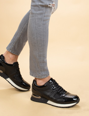 Hakiki Deri Siyah Spor Erkek Ayakkabı - 01522MSYHT03