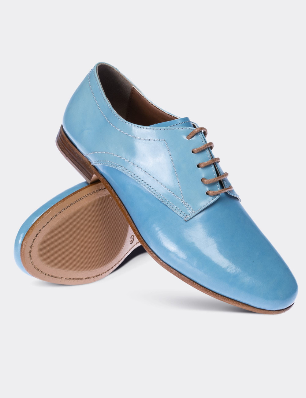 Hakiki Deri Mavi Günlük Kadın Ayakkabı - 01430ZMVIC01