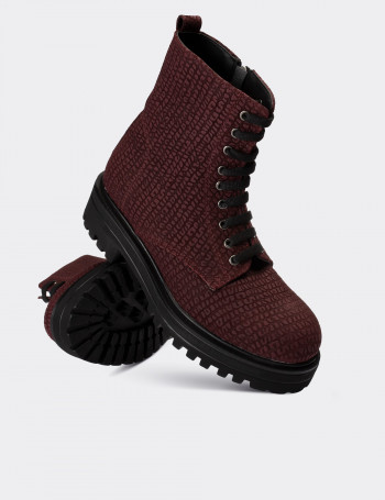 Hakiki Süet Bordo Kadın Postal Bot - 01814ZBRDE01