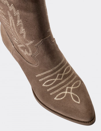 Hakiki Süet Vizon Rengi Western Kadın Çizme - E8002ZVZNC01