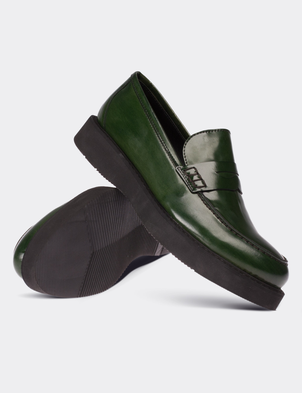 Hakiki Deri Yeşil Loafer Kadın Ayakkabı - 01574ZYSLE02