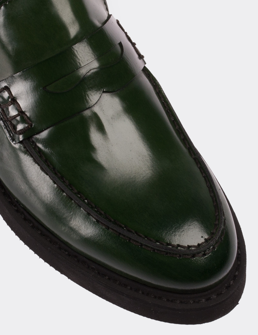 Hakiki Deri Yeşil Loafer Kadın Ayakkabı - 01574ZYSLE02