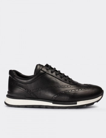 Hakiki Deri Siyah Sneaker Erkek Ayakkabı - 00750MSYHT02
