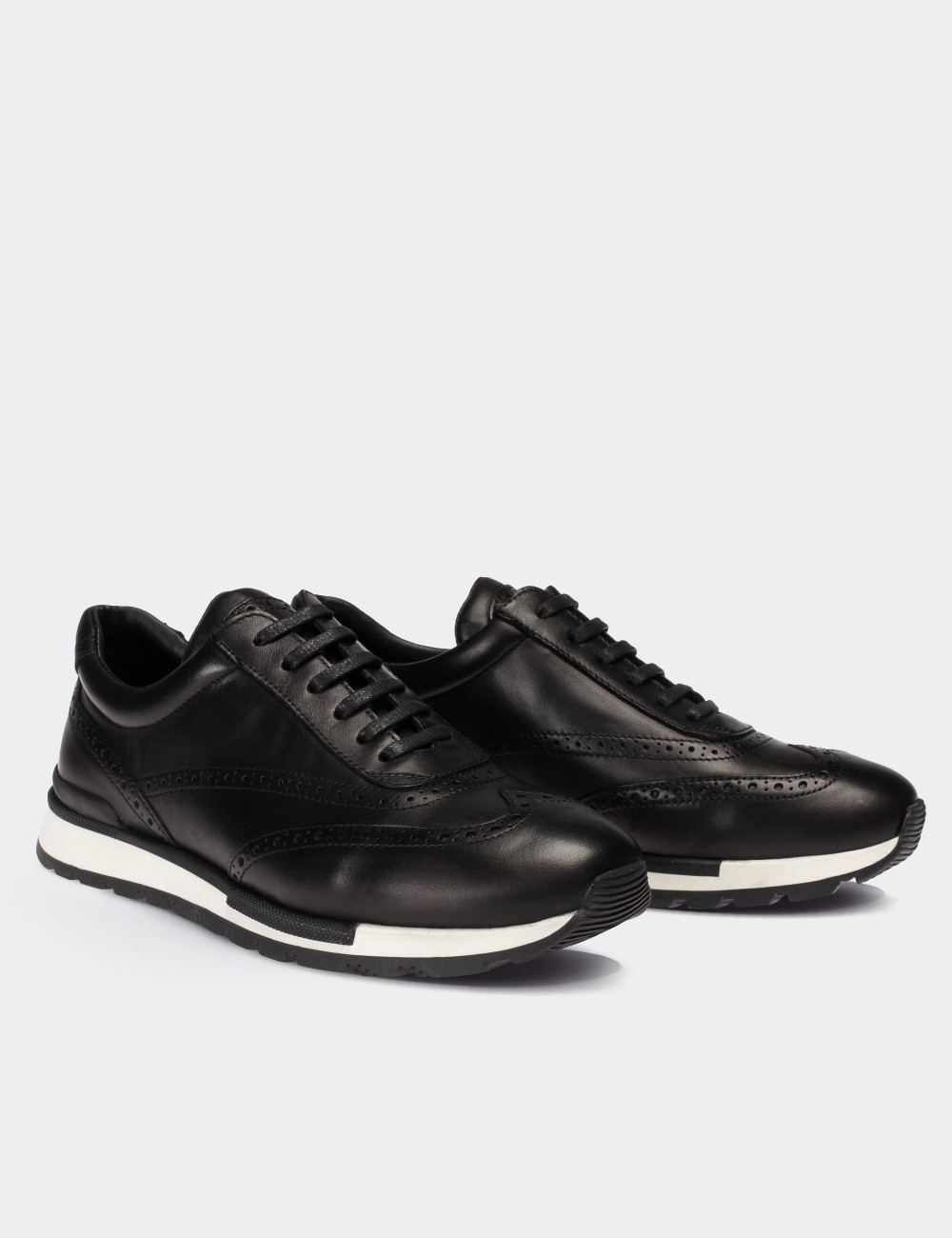 Hakiki Deri Siyah Sneaker Erkek Ayakkabı - 00750MSYHT02