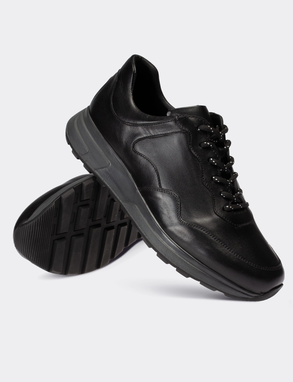 Hakiki Deri Siyah Sneaker Erkek Ayakkabı - 01725MSYHP01