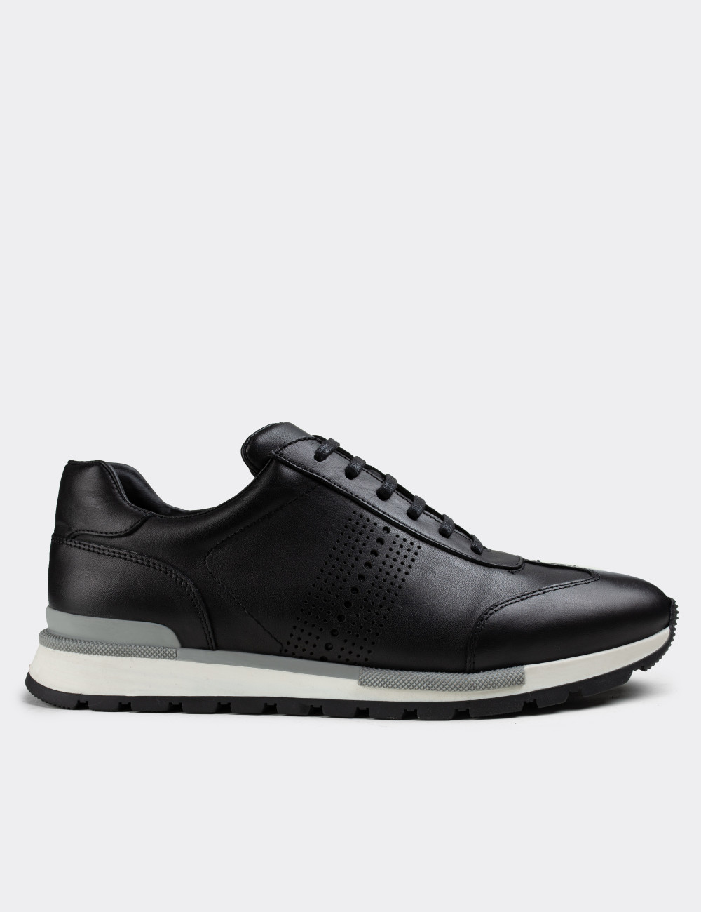 Hakiki Deri Siyah Erkek Sneaker Ayakkabı - 01738MSYHT02