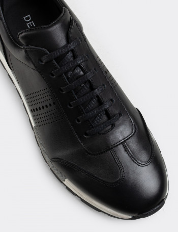 Hakiki Deri Siyah Erkek Sneaker Ayakkabı - 01738MSYHT02
