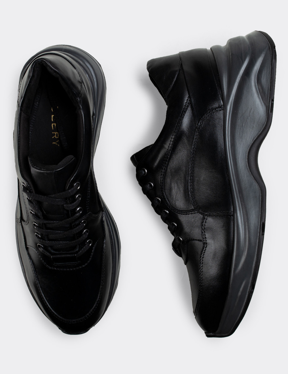 Hakiki Deri Siyah Erkek Sneaker Ayakkabı - 01817MSYHT01