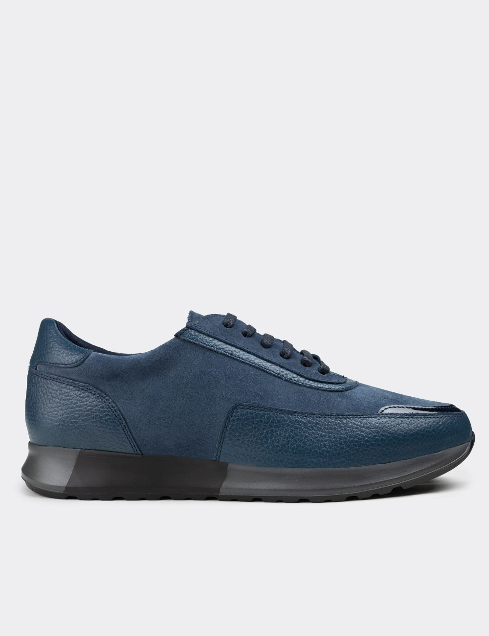 Hakiki Deri Mavi Sneaker Erkek Ayakkabı - 01819MMVIE01