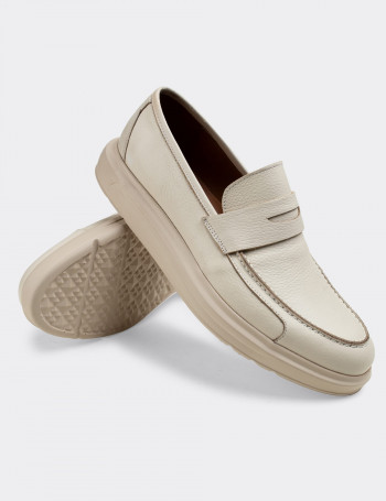 Hakiki Deri Bej Rengi Comfort Erkek Loafer - 01564MBEJP01