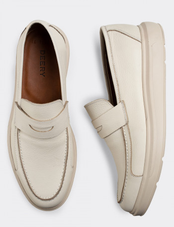 Hakiki Deri Bej Rengi Comfort Erkek Loafer - 01564MBEJP01