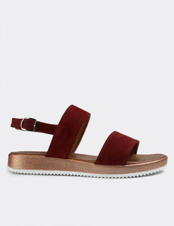 Hakiki Süet Bordo Kadın Sandalet - 02120ZBRDC01