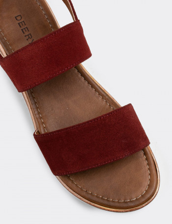Hakiki Süet Bordo Kadın Sandalet - 02120ZBRDC01