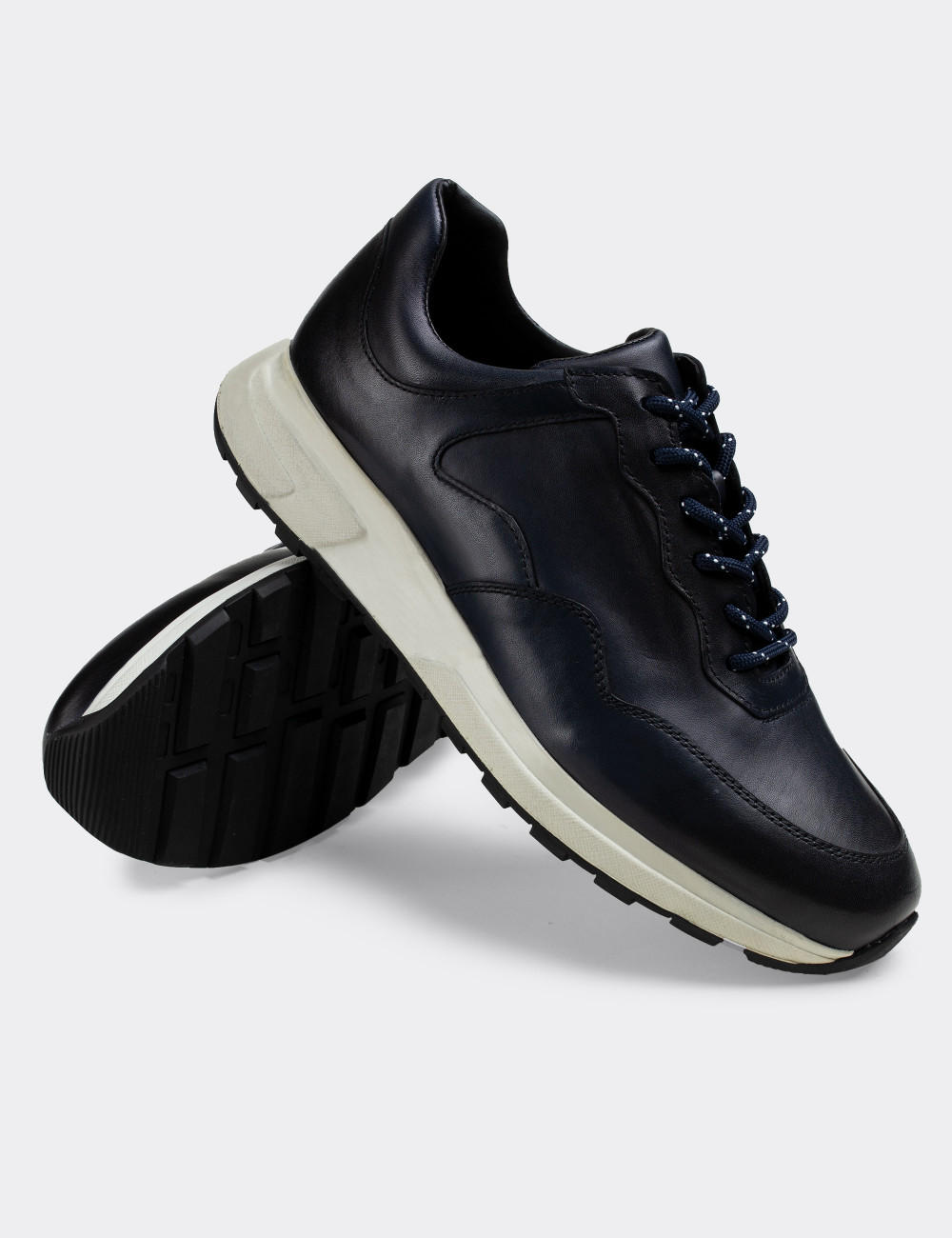 Hakiki Deri Lacivert Sneaker Erkek Ayakkabı - 01725MLCVP01