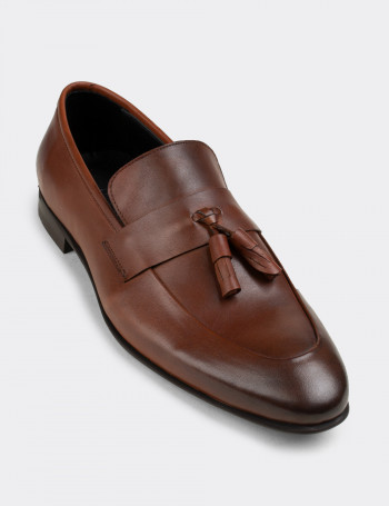 Hakiki Deri Taba Rengi Erkek Püsküllü Loafer - 01523MTBAM01