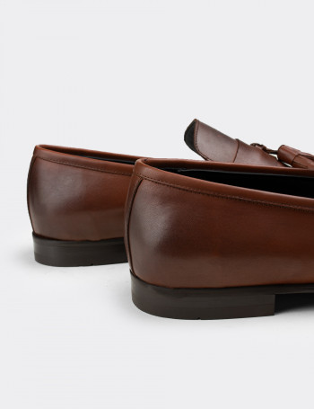 Hakiki Deri Taba Rengi Erkek Püsküllü Loafer - 01523MTBAM01