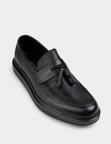 Hakiki Deri Püsküllü Siyah Comfort Erkek Loafer