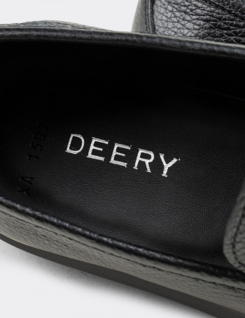 Hakiki Deri Püsküllü Siyah Comfort Erkek Loafer - 01587MSYHP04