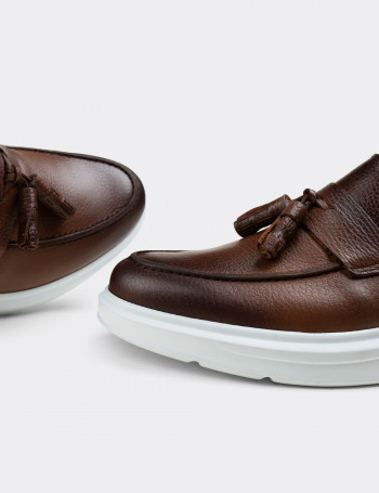 Hakiki Deri Taba Rengi Comfort Erkek Loafer - 01587MTBAP03