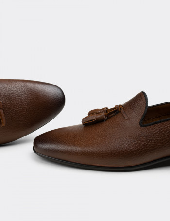 Hakiki Deri Taba Rengi Erkek Loafer - 01702MTBAC02