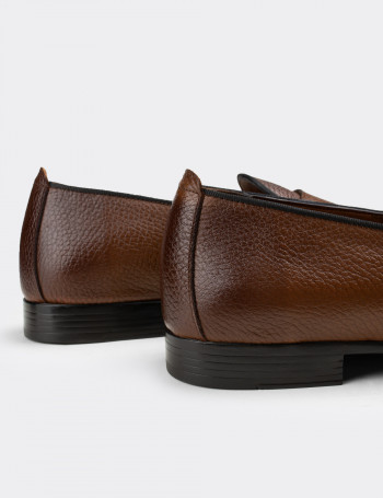 Hakiki Deri Taba Rengi Çift Tokalı Erkek Loafer - 01705MTBAC03