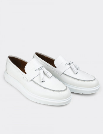 Hakiki Deri Beyaz Comfort Erkek Loafer - 01587MBYZP01