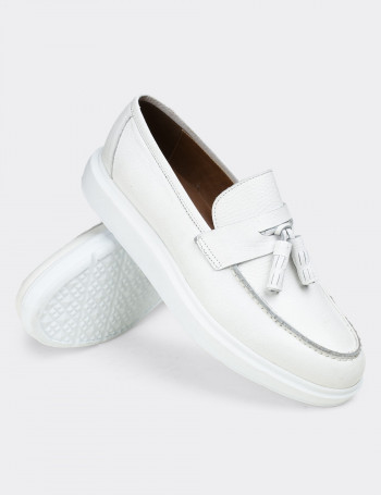 Hakiki Deri Beyaz Comfort Erkek Loafer - 01587MBYZP01