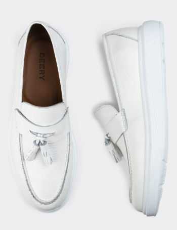 Hakiki Deri Beyaz Comfort Erkek Loafer - 01587MBYZP01