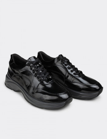 Siyah Açma Sneaker Kadın Ayakkabı - 01817ZSYHT02