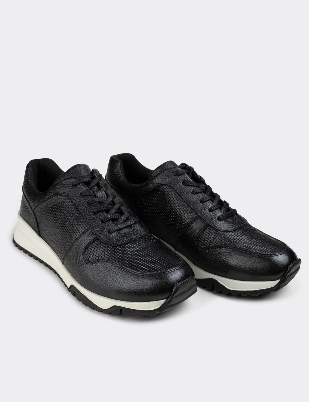 Hakiki Deri Siyah Sneaker Erkek Ayakkabı - 01706MSYHT10
