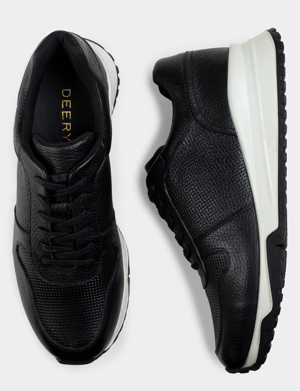 Hakiki Deri Siyah Sneaker Erkek Ayakkabı - 01706MSYHT10