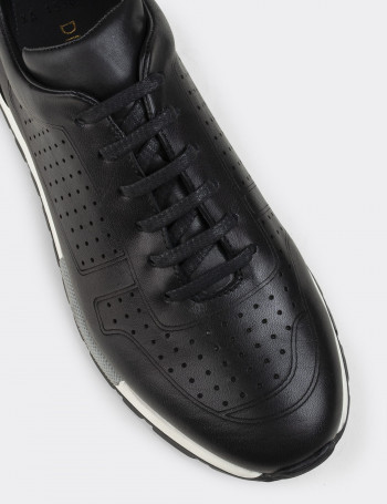 Hakiki Deri Siyah Sneaker Erkek Ayakkabı - 01707MSYHT02
