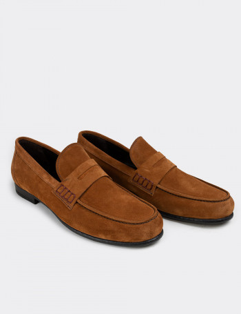 Hakiki Süet Tarçın Rengi Loafer Erkek Ayakkabı - 01538MTRNC01