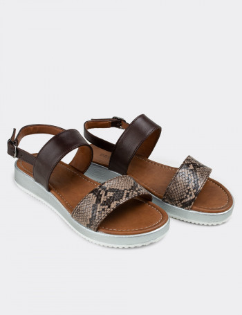 Kahverengi Kroko Kadın Sandalet - 02120ZKHVC05