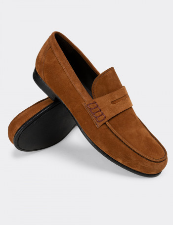 Hakiki Süet Tarçın Rengi Loafer Erkek Ayakkabı - 01538MTRNC01
