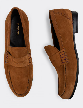 Hakiki Süet Tarçın Rengi Loafer Erkek Ayakkabı - 01538MTRNC01