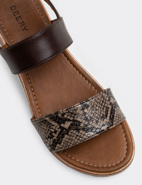 Kahverengi Kroko Kadın Sandalet