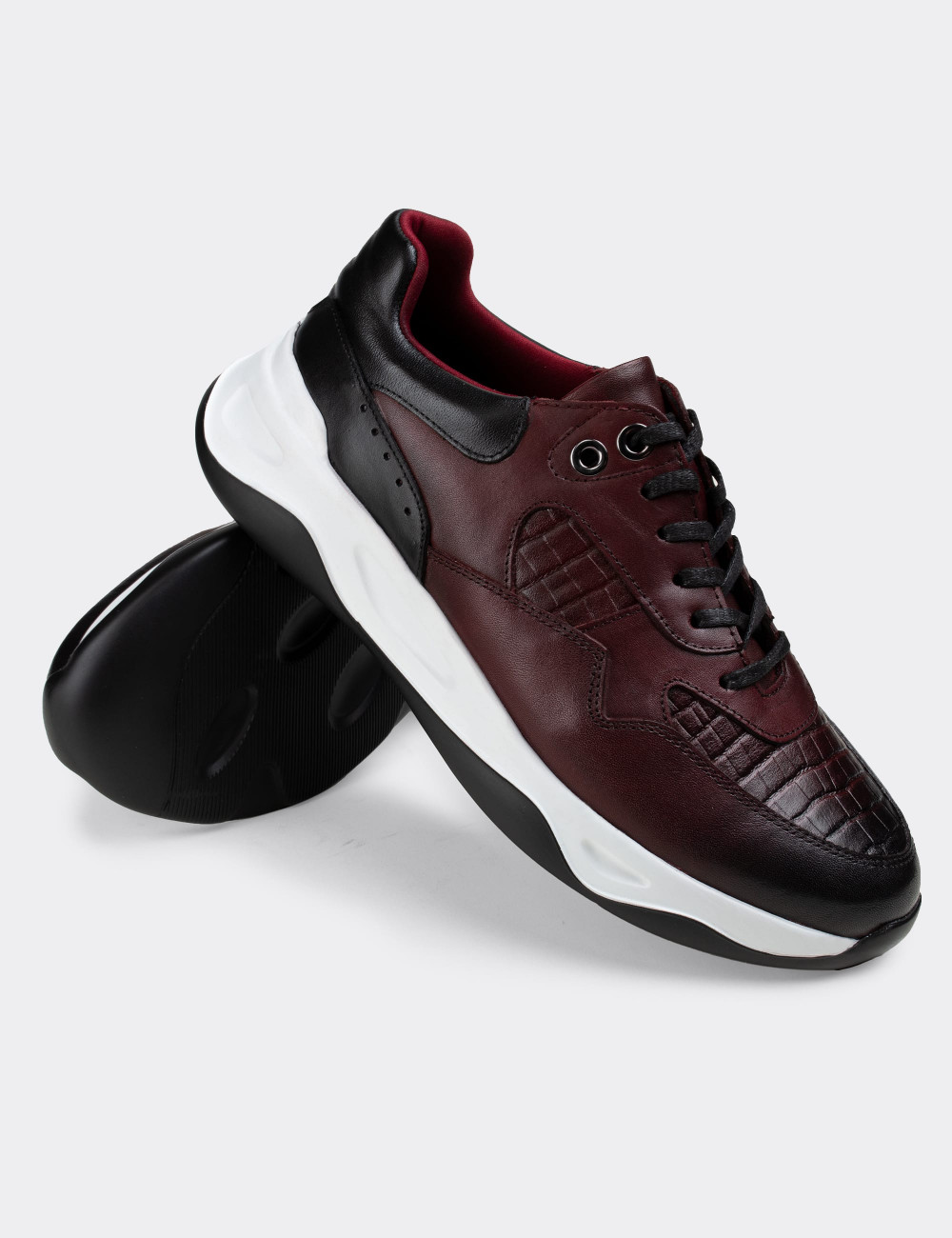 Hakiki Deri Bordo Sneaker Erkek Ayakkabı - 01818MBRDE01